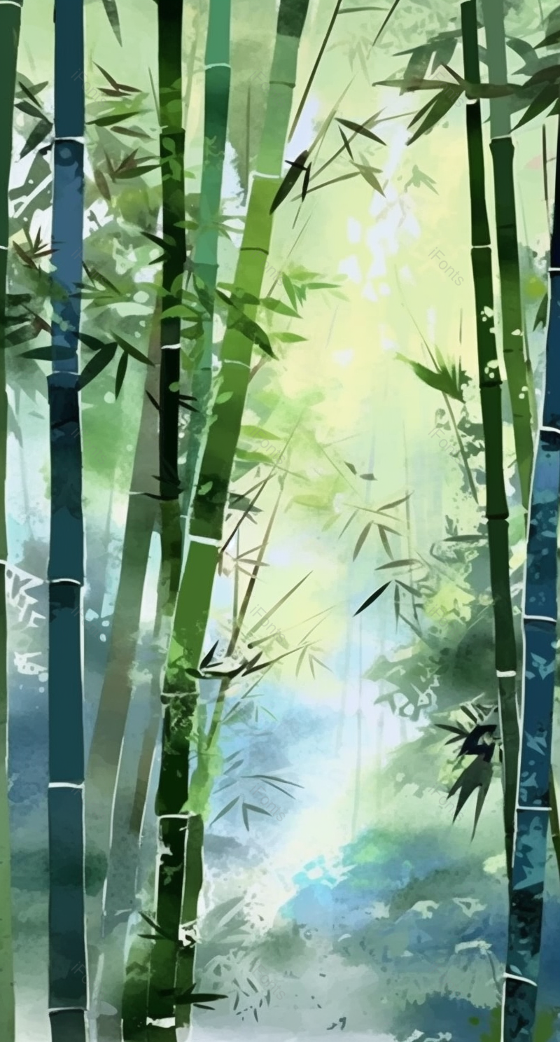 中国风森林中绿色的竹林茁壮生长的竹子枝繁叶茂彩色水墨文艺清新插画背景,插画/手绘图,插画/手绘图库,插画/手绘图下载,插画/手绘